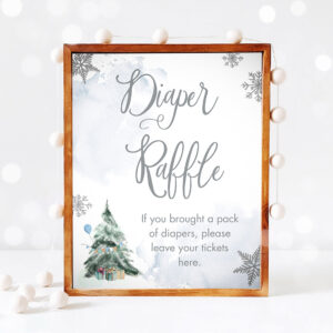 3 Diaper Raffle Winter Sign Winter Tree Watercolor Snowflake Baby Shower Sign Decor Diaper Table Girl Cold Outside Shower Download PRINTABLE 0363 1