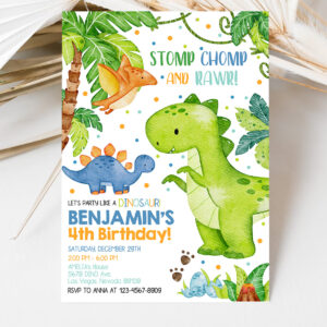 3 Dinosaur Birthday Invitation Dinosaur Party Invites Dino Theme Boy Girl Kids First Jungle Animals Tropical EDITABLE Digital Template