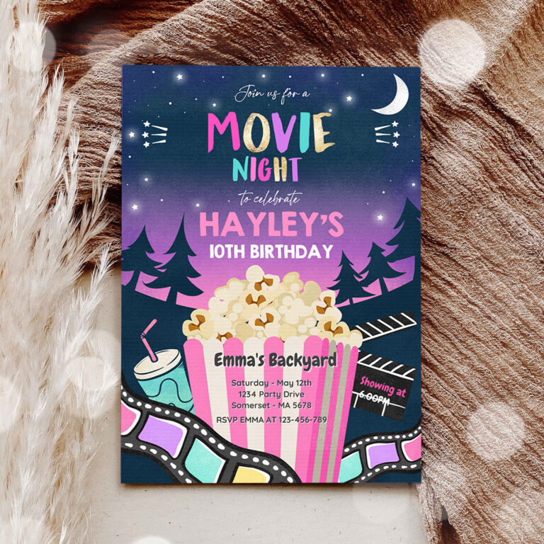 3 EDITABLE Backyard Movie Night Birthday Invite Outdoor Movie Party Movie Under The Stars Party Movie Sleepover Party