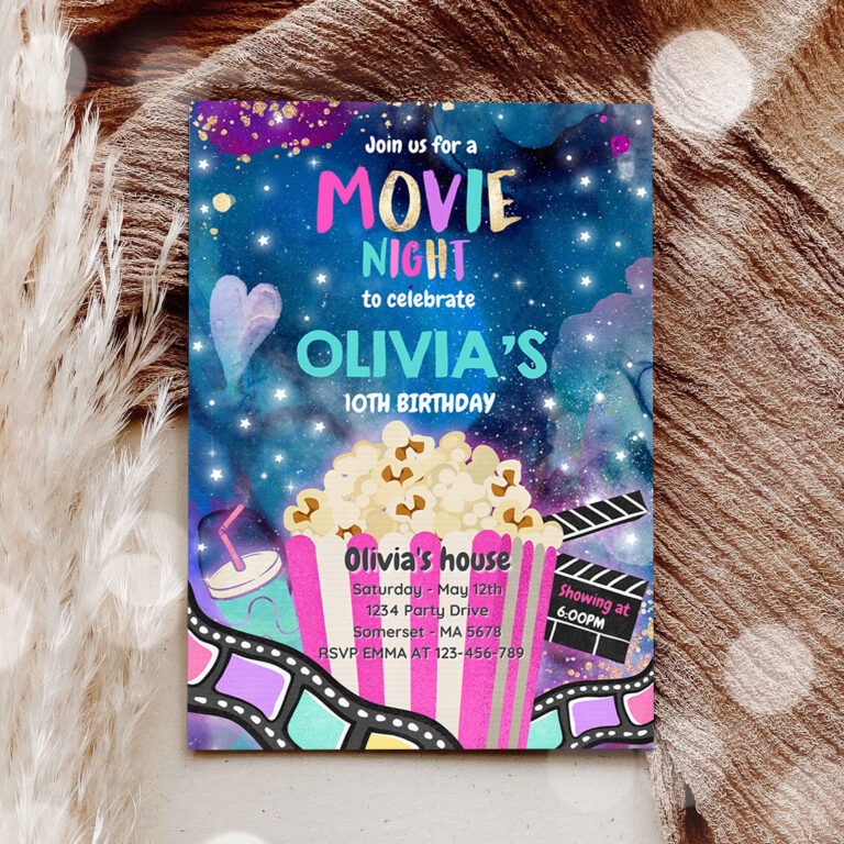 3 EDITABLE Movie Night Birthday Invitation Movie Birthday Party Invitation Movie Sleepover Party Popcorn Movie PartyJoin us for a