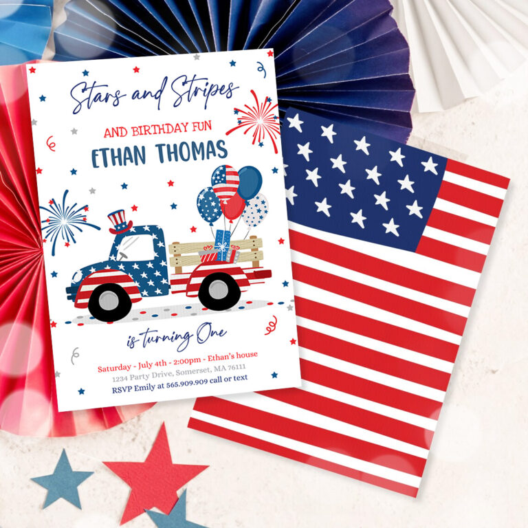 3 Editable 4th Of July Birthday Invitation 4th Of July Stars Stripe Truck Birthday Memorial Day Independence Day Party