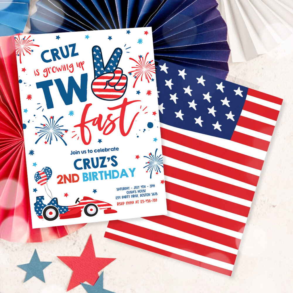 3 Editable 4th Of July Birthday Invitation Two Fast 2nd Birthday Invitation 4th Of July 2nd Birthday Memorial Day Party