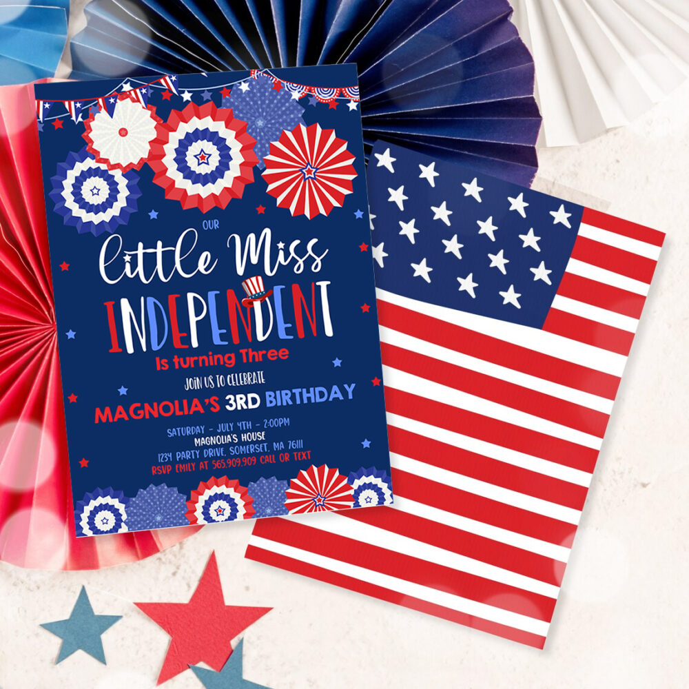 3 Editable 4th Of July Birthday Invite 4th Of July Little Miss Independent Birthday Invitation Memorial Day Birthday