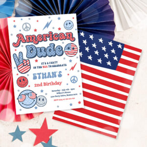3 Editable 4th Of July Birthday Party Invitation Retro American Dude Birthday Party Invite America Vibes Birthday Party