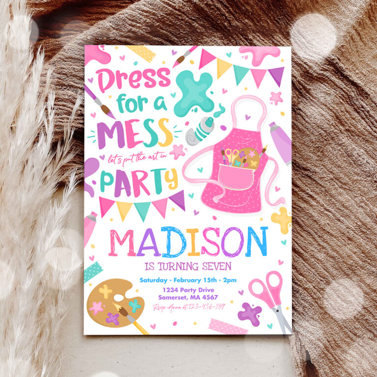 3 Editable Art Party Invitation Painting Party Birthday Invitation Girly Pink Craft Party Girly Art Party Craft Party 1 1