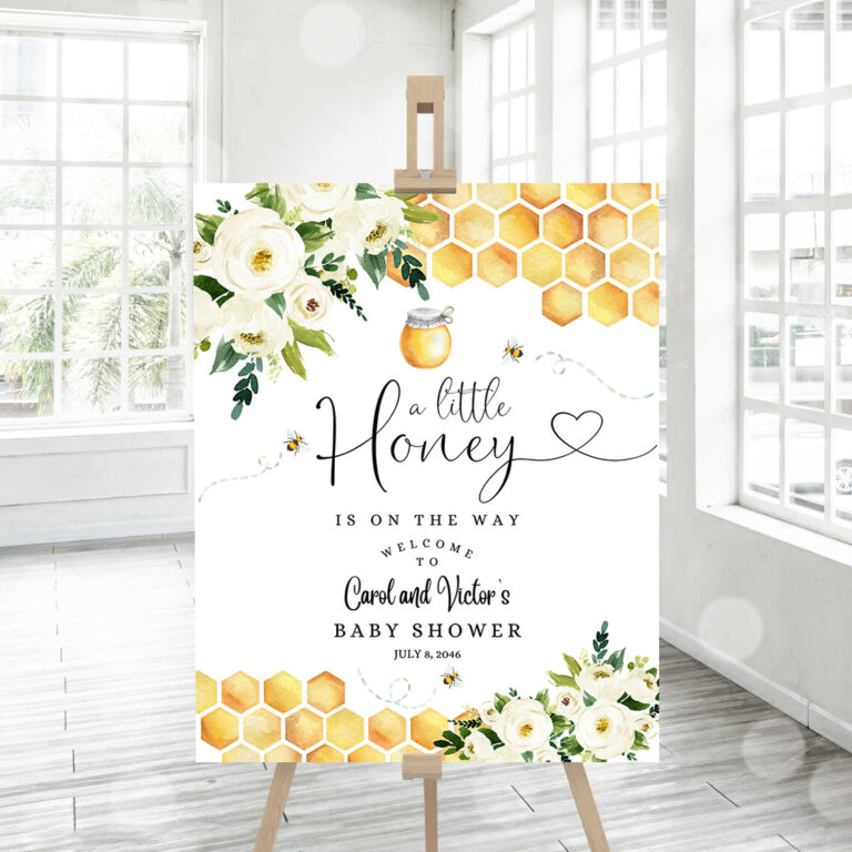 3 Editable Bee A Little Honey Baby Shower Baby Sprinkle Welcome Sign Yard Sign 24x36 18x24 16x20 Printable Template