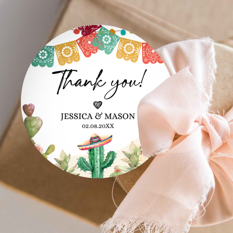 3 Editable Cactus Thank You Favor Tag Round Squared Fiesta Baby Shower Birthday Bridal Watercolor Sticker Succulent Corjl Template 0404 1