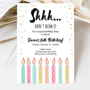 3 Editable Candles Surprise Birthday Invitation Shhh Its A Surprise Party 30th 40th 50th 60th Adult Download Corjl Template Printable 0277 1