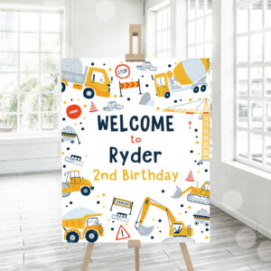 3 Editable Construction Welcome Sign Dump Truck Digger Excavator Construction Welcome Birthday Party Welcome Sign Favors Instant Download AC 1