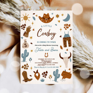 3 Editable Cowboy Baby Shower Invitation A Little Cowboy Is Coming To Town Wild West Rodeo Southwestern Ranch Baby Shower Instant Download CW 1