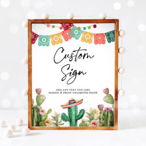 3 Editable Custom Sign Fiesta Cactus Sign Fiesta Decor Succulent Table Sign Shower Decor Mexican Watercolor Corjl Template Printable 8x10 0404 1