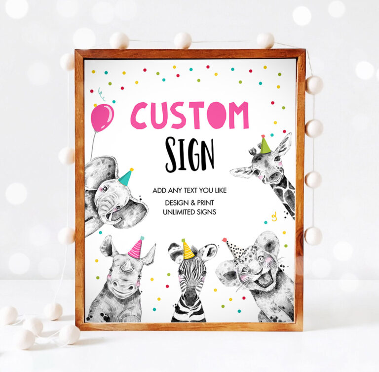3 Editable Custom Sign Party Animals Sign Wild One Animals Decor Zoo Safari Animals Girl Table Decoration 8x10 Instant Download PRINTABLE 0390 1