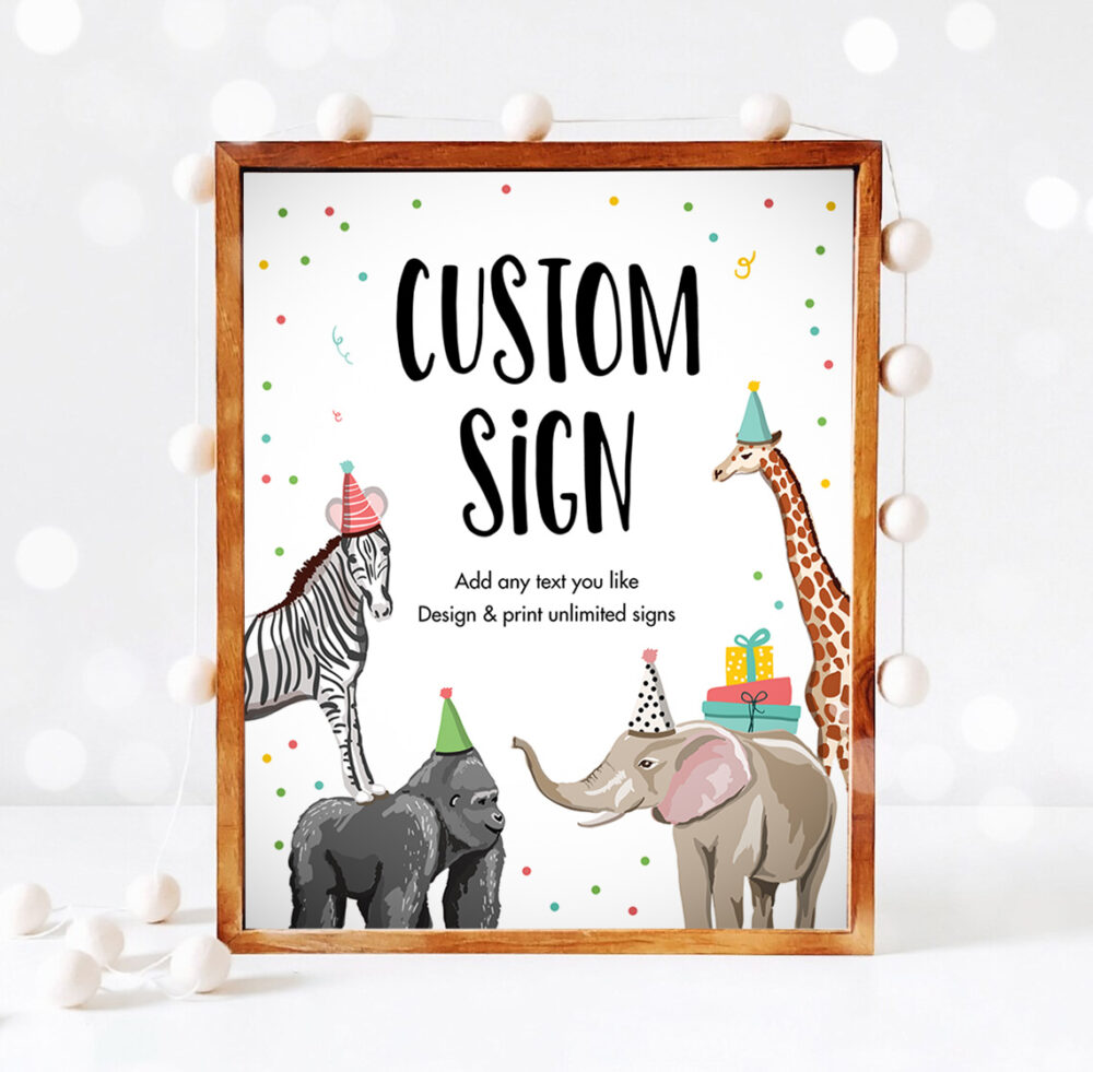 3 Editable Custom Sign Party Animals Sign Wild One Animals Decor Zoo Safari Animals Table Sign Decoration 8x10 Instant Download PRINTABLE 0142 1