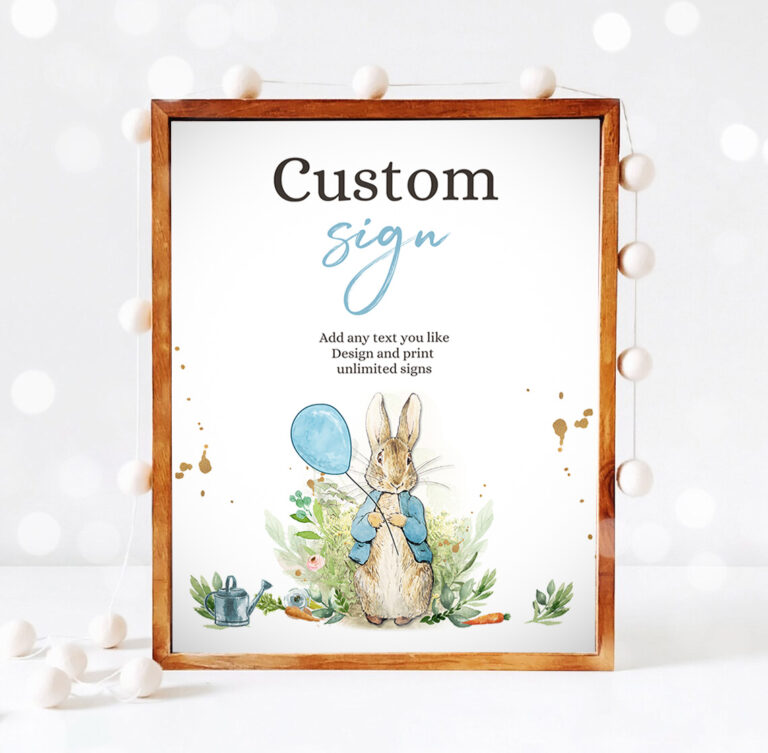 3 Editable Custom Sign Peter Rabbit Birthday Decor Table Sign Peter Rabbit Shower Rustic Boy Blue Download Corjl Template Printable 8x10 0351 1