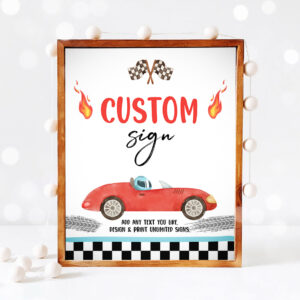 3 Editable Custom Sign Race Car Birthday Two Fast 2 Curious Racing Vintage Cars Red Boy Party 8x10 Download Corjl Template PRINTABLE 0424 1