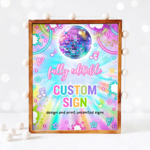 3 Editable Dance Birthday Party Custom Party Table Sign Tie Dye Dance Glow Neon Dance Party Favors Disco Dance Party Instant Editable File Y1 1