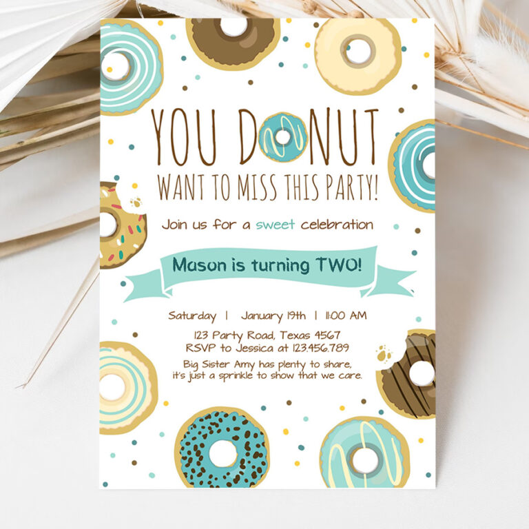 3 Editable Donut Birthday Invitation You Donut Want To Miss This Boy Blue Sweet Doughnut First Birthday 1st Donut Grow Up Corjl Template 0050 1