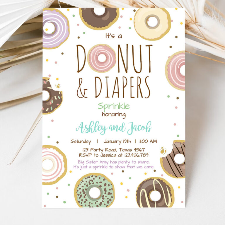 3 Editable Donut and Diapers Sprinkle Invitation Sprinkled With Love Coed Shower Pastel Pink Girl Boy Neutral Printable Corjl Template 0050 1