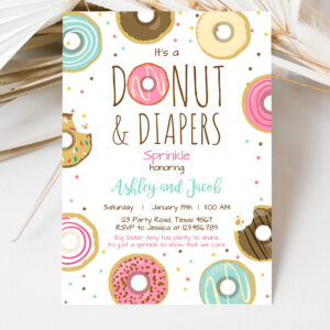 3 Editable Donut and Diapers Sprinkle Invitation Sprinkled With Love Coed Shower Pink Girl Digital Download Printable