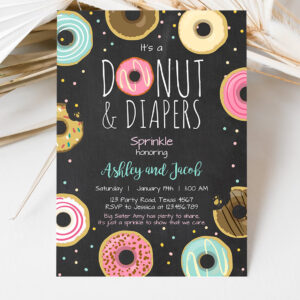 3 Editable Donut and Diapers Sprinkle Invitation Sprinkled With Love Coed Shower Pink Girl Digital Download Printable Corjl Template 0050 1