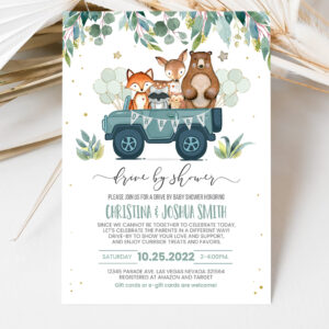 3 Editable Drive By Baby Shower Invite Woodland Animal Drive Through Shower Invite Social Distancing Drive Thru Gender Party Invite