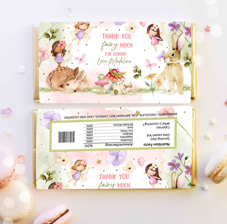 3 Editable Fairy Candy Bar Wrapper Fairy Chocolate Bar Labels Fairy Birthday Favors Forest Garden Girl Download Corjl Template Printable 0438 1