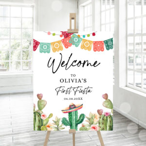 3 Editable Fiesta Cactus Welcome Sign First Fiesta Birthday Welcome Desert Mexican Succulent 1st Succulent Corjl Template Printable 0404 1