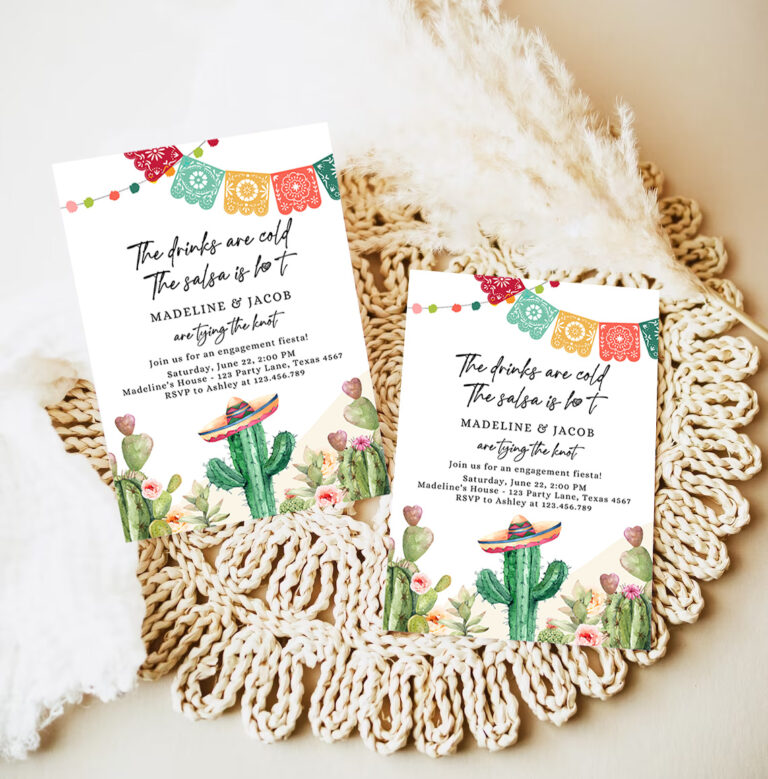 3 Editable Fiesta Engagement Invitation Couples Shower Bridal Mexican Cactus Succulent Desert Floral Printable Invitation Template Corjl 0404 1