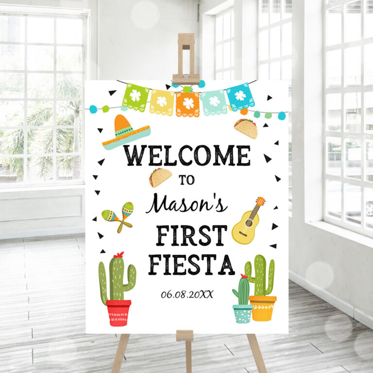3 Editable Fiesta Welcome Sign First Birthday Fiesta Cactus Mexican Taco Bout Succulent Boy 1st Table Sign Corjl Template Printable 0161 1