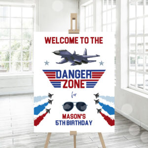 3 Editable Fighter Pilot Birthday Party Welcome Sign Danger Zone Aviator Airplane Boy First 1st Fighter Jet Decor Corjl Template Printable 0469 1