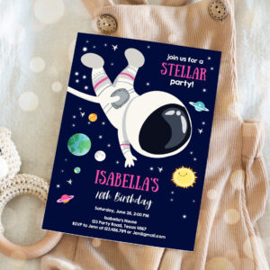 3 Editable Girl Space Birthday Party Invitation Outer Space Galaxy Planets and Stars Girly Download Printable Template Digital Corjl 0259 1