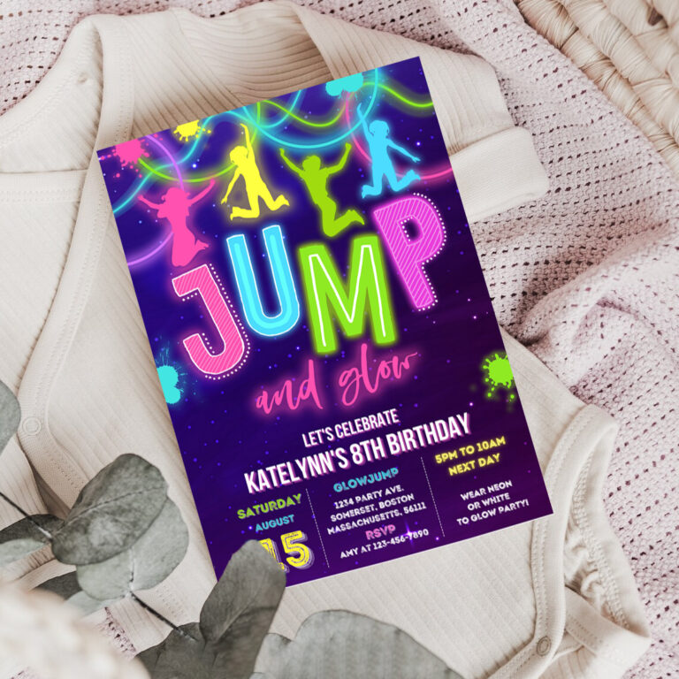 3 Editable Glow Jump Invitation Neon Jump Birthday Invite Jump And Glow Party Bounce House Glow In The Dark Jump Party