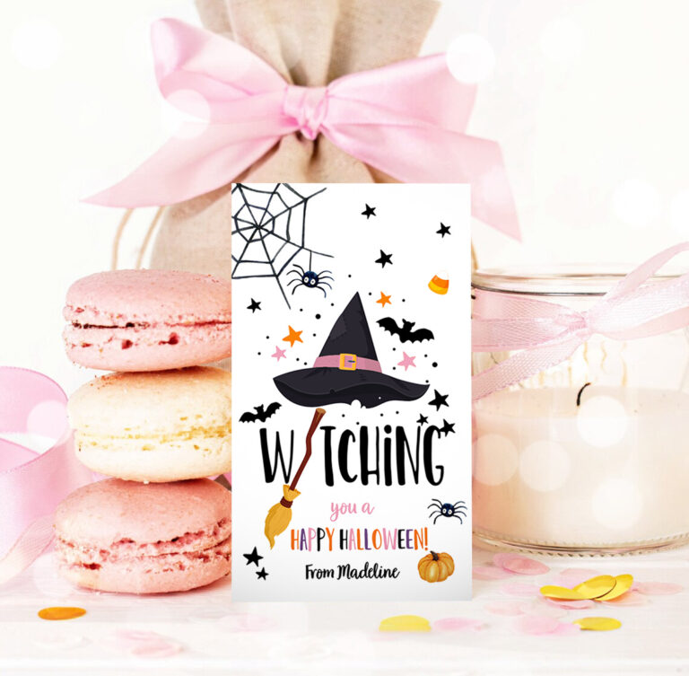 3 Editable Halloween Favor Tags Witching You a Happy Halloween Trick Or Treat Favor Tags Birthday Party Download Printable Template Corjl 0261 1