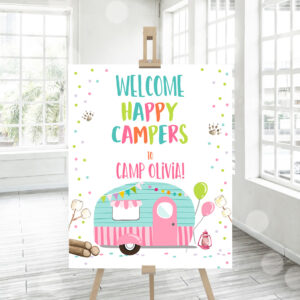 3 Editable Happy Camper Welcome Sign Camp Birthday Party Girl Party 0342 1