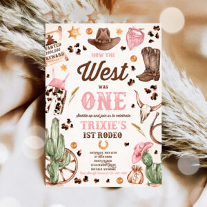 3 Editable How The West Was One Birthday Party Invitation Cowgirl Birthday Invitation Wild West Pink Cowgirl 1st Rodeo Instant Download QW 1