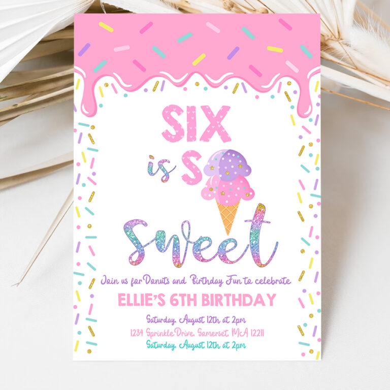 3 Editable Ice Cream Invitation Six Is So Sweet Birthday Invitation Ice Cream 6th Birthday Party Sweet Ice Cream Party
