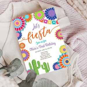 3 Editable Lets Fiesta Birthday Invitation ANY AGE Girl First Birthday Uno Cactus Cinco Mayo Mexican Download Corjl Template Printable 0236 1