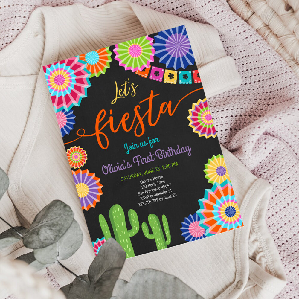 3 Editable Lets Fiesta Birthday Party Invitation ANY AGE Girl First Birthday Uno Cactus Cinco Mayo Mexican Download Corjl Template Printable 0236 1