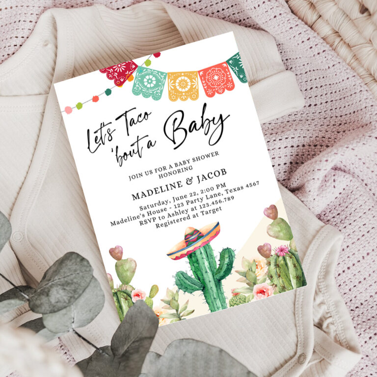 3 Editable Lets Taco Bout a Baby Shower Invitation Cactus Mexican Fiesta Couples Shower Desert Watercolor Template