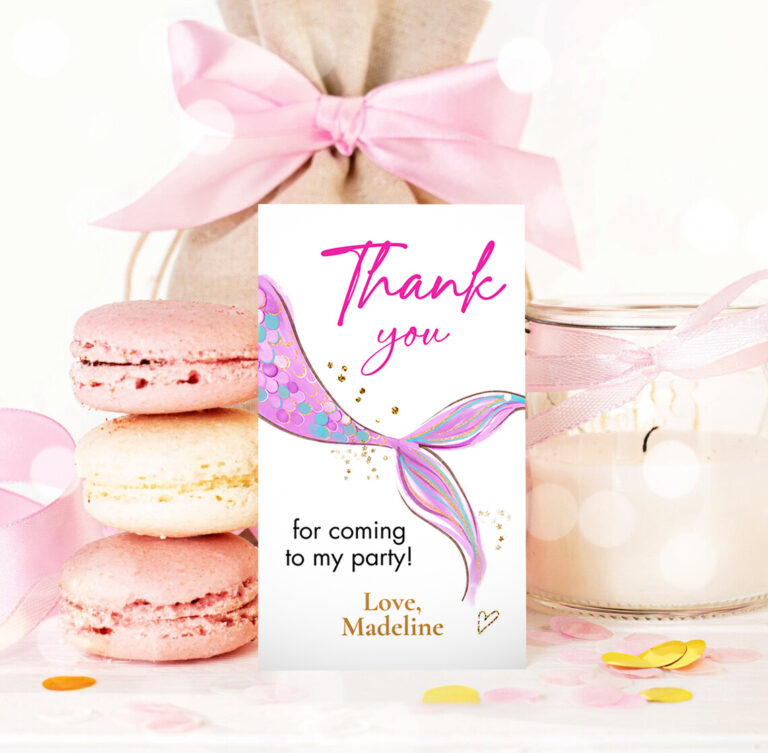 3 Editable Mermaid Birthday Favor Tags Under The Sea Thank you tags Mermaid Party Girl Pink Purple Gold Download Template Corjl PRINTABLE 0403 1