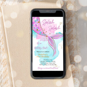 3 Editable Mermaid Birthday Party Evite Electronic Girl Pink Purple Gold Mermaid Birthday Under The Sea Download Phone Template