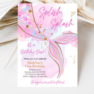 3 Editable Mermaid Birthday Party Invitation Girl Blush Pink Gold Mermaid Birthday Under The Sea Download Printable Template Corjl 0403 1