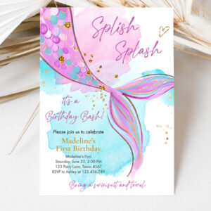3 Editable Mermaid Birthday Party Invitation Girl Pink Purple Gold Mermaid Birthday Under The Sea Party