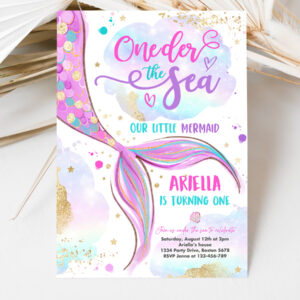 3 Editable Mermaid ONEder The Sea 1st Birthday Invitation Mermaid 1st Birthday Party Pink Gold Whimsical Mermaid Birthday
