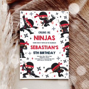 3 Editable Ninja Birthday Party Invitation Karate Birthday Invitation Warrior Birthday Party Martial Arts Ninja Red Party