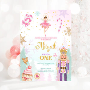 3 Editable Nutcracker Birthday Invitation Girl Land of Sweets Invite Winter Pink Girl Sugar Plum Fairy Download Printable Template Corjl 0352 1