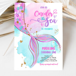 3 Editable ONEder the Sea Birthday Party Invitation Mermaid First Birthday Girl 1st Birthday Pink Gold Download Printable Template Corjl 0403 1