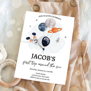 3 Editable Out of This World Birthday Invitation Outer Space Planets Rocket Ship Galaxy Astronaut Orange Boy Corjl Template Printable 0366 1