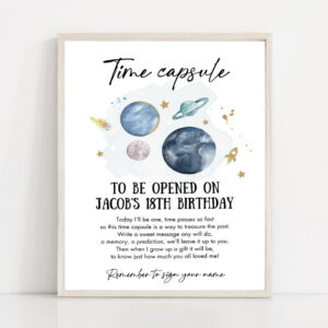 3 Editable Outer Space Time Capsule First Birthday Party Astronaut Rocket Space Birthday Moon Planets Guestbook Party Invitation
