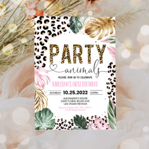 3 Editable Party Animals Birthday Invitation Leopard Print Jungle Birthday Party Leopard Print Wild One Two Wild Template